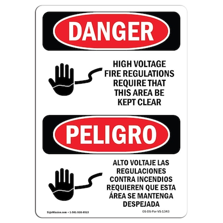 Signmission Safety Sign, OSHA Danger, 14" Height, Rigid Plastic, High Voltage Area Kept Clear Spanish OS-DS-P-1014-VS-1343
